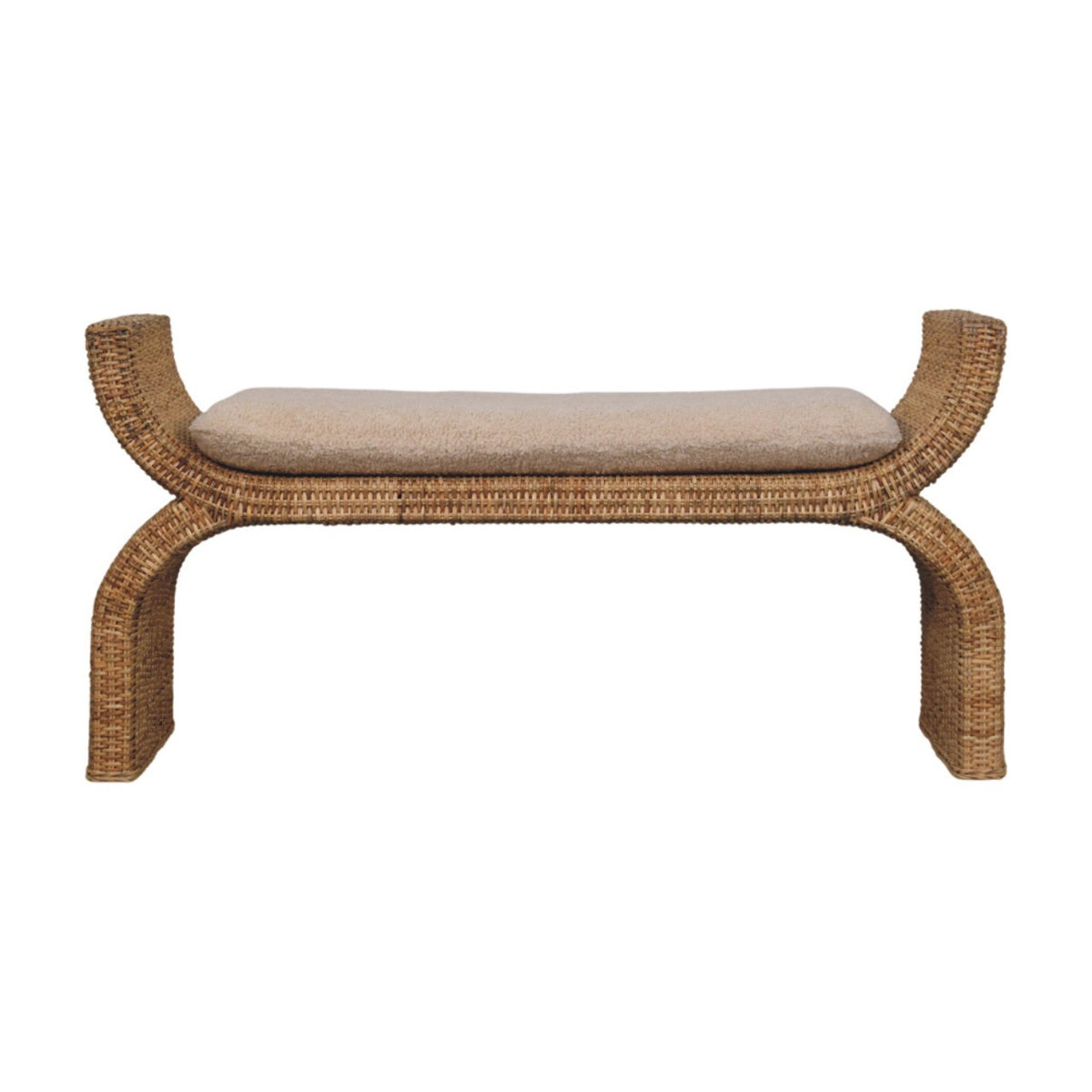 Rattan Weave Bouclé Bench Bench