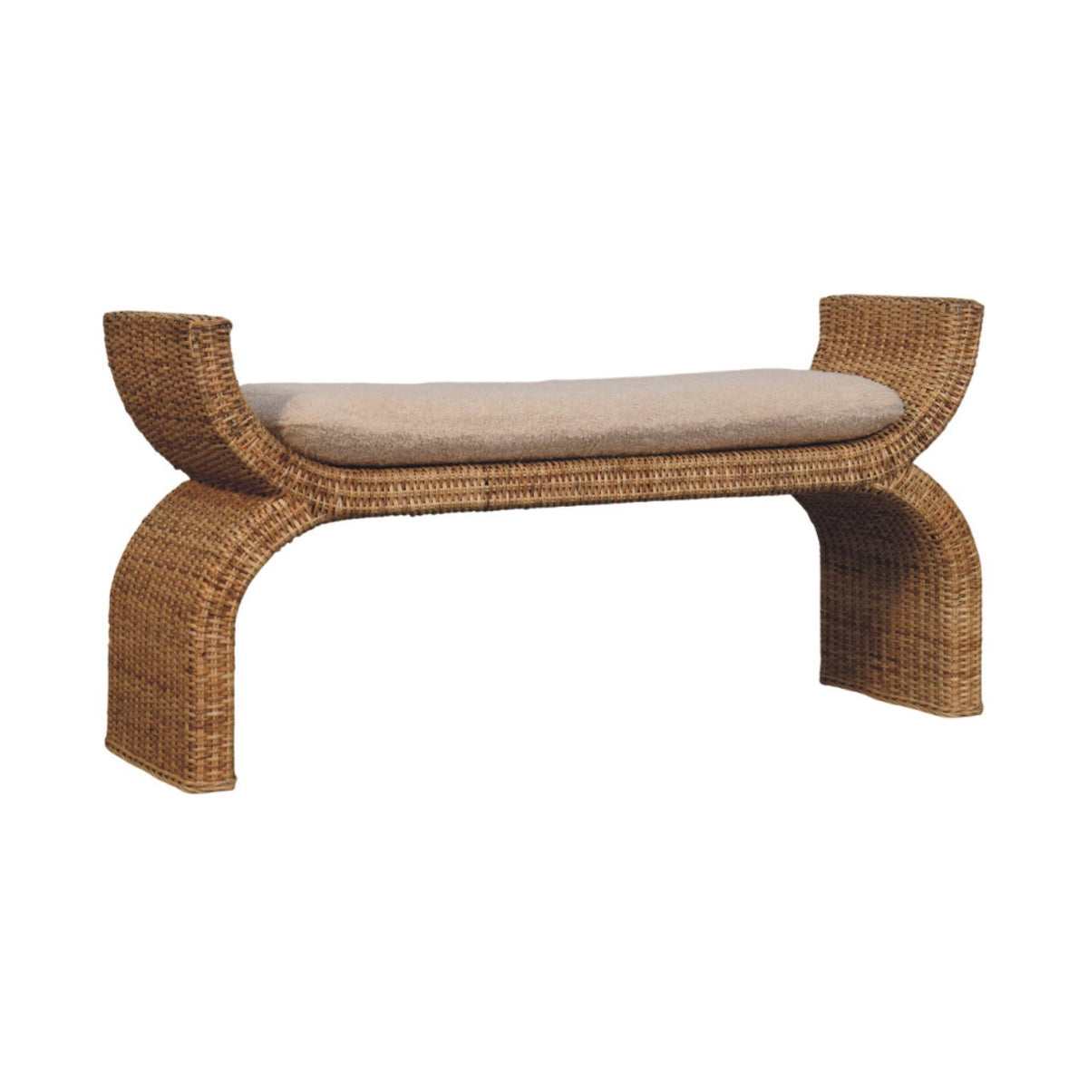 Rattan Weave Bouclé Bench Bench