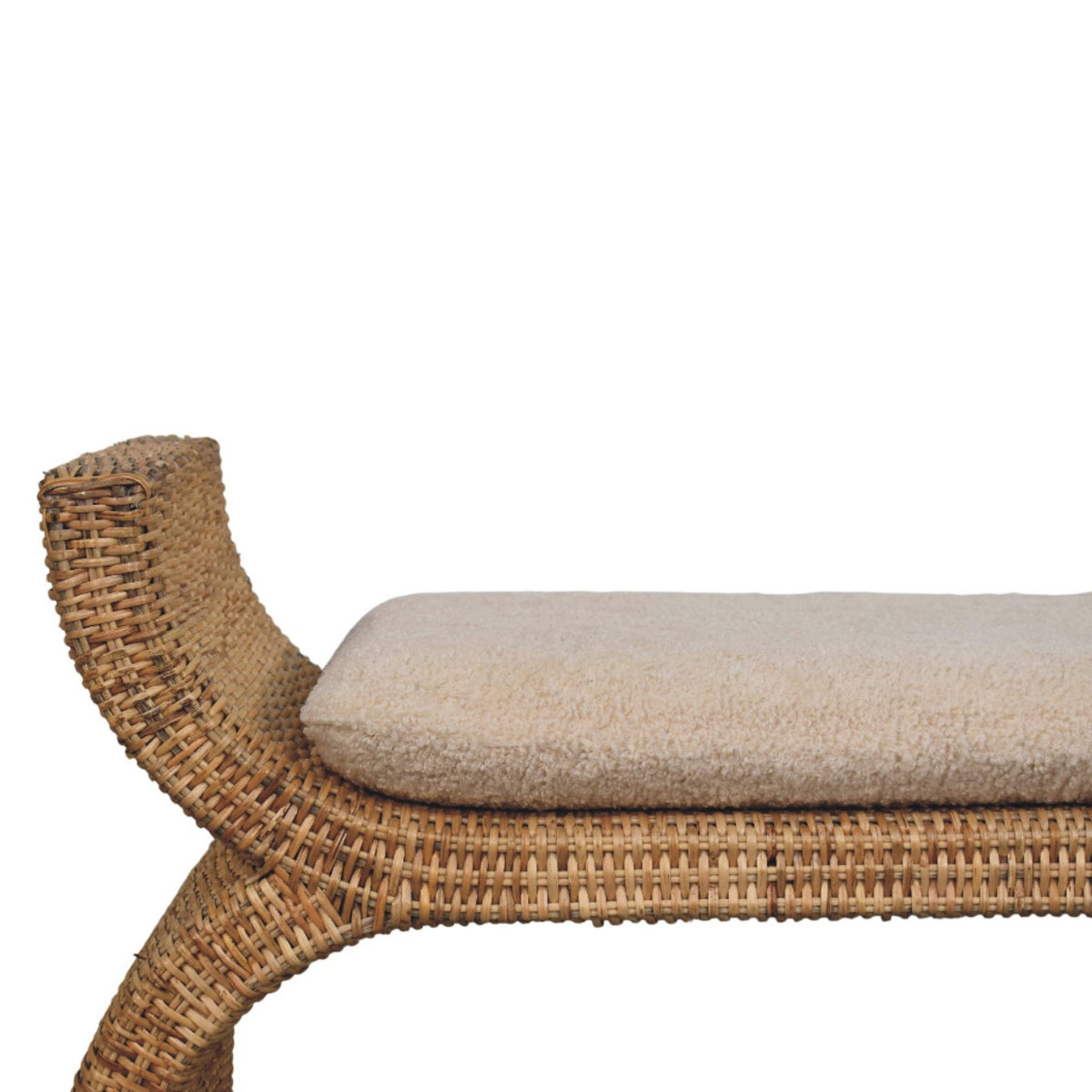 Rattan Weave Bouclé Bench Bench