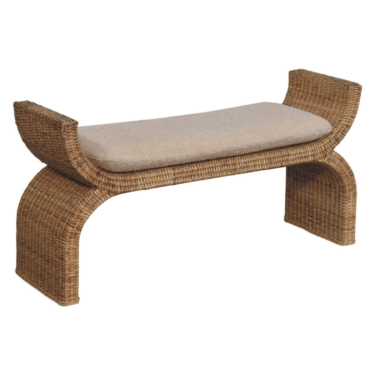 Rattan Weave Bouclé Bench Bench