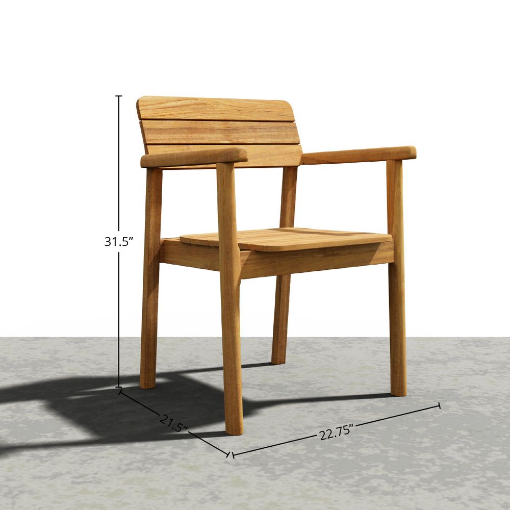 Riva 5-Piece Rectangular Teak Outdoor Dining Set with Stacking Armchairs Outdoor Dining Set