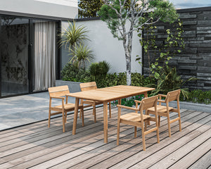 Riva 5-Piece Rectangular Teak Outdoor Dining Set with Stacking Armchairs Outdoor Dining Set