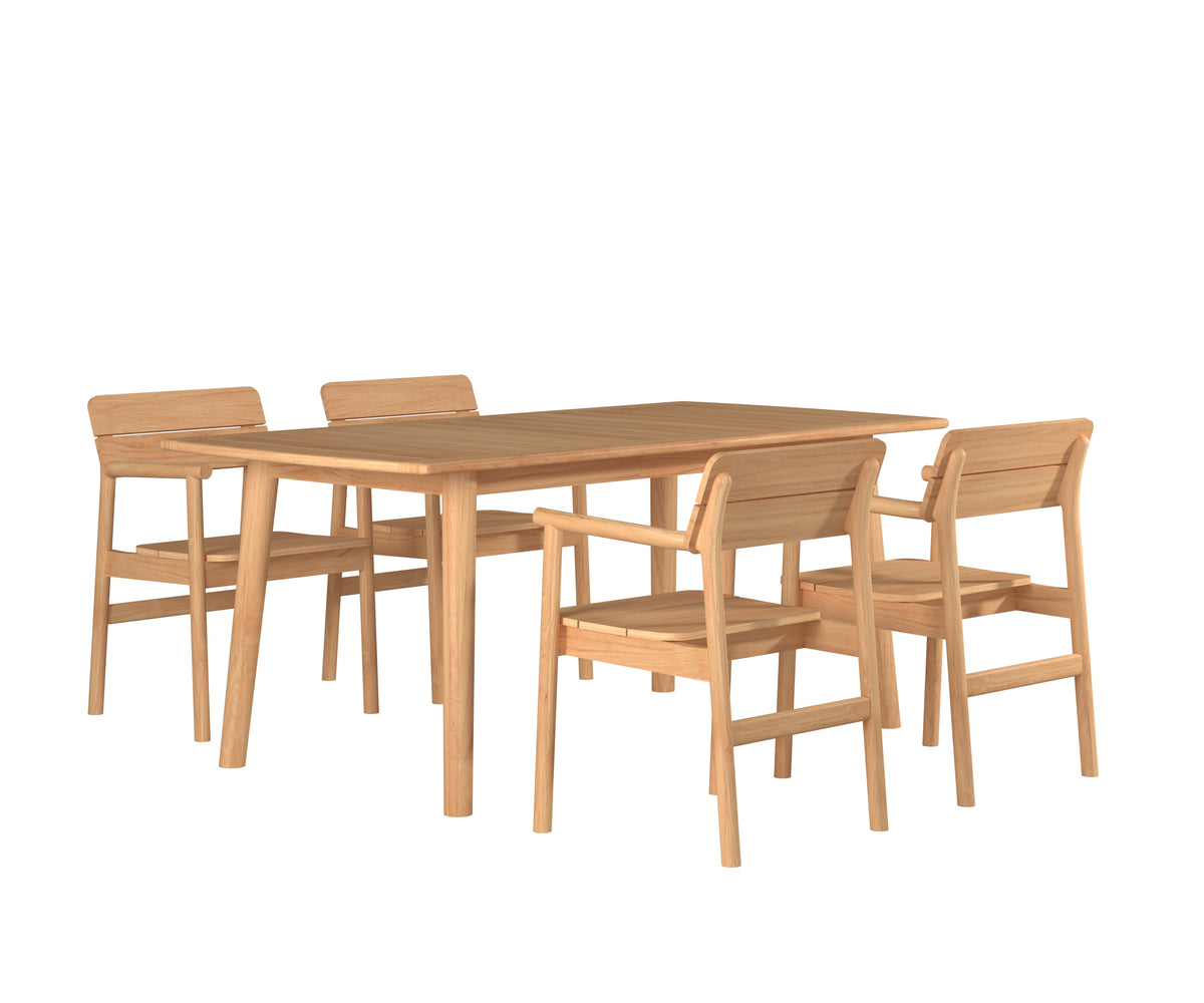 Riva 5-Piece Rectangular Teak Outdoor Dining Set with Stacking Armchairs Outdoor Dining Set