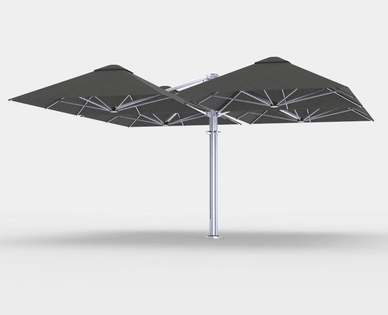 Shadowspec Unity™ Quattro- Four Large Umbrellas – Square Umbrella &amp; Canopy 2.5m | 8' Square / Oyster / Free-Standing Base