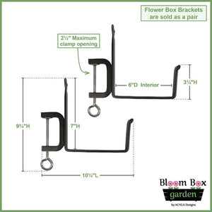 Small Bloom Box Garden Growing Kits – Wall and Clamp-On Bracket Options Flower Box Brackets