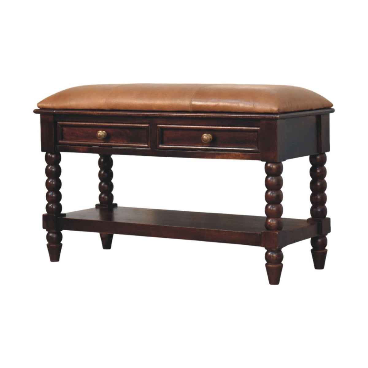 Spindle Winewood Leather Bench Bench