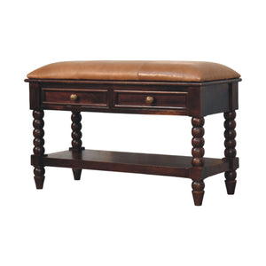Spindle Winewood Leather Bench Bench