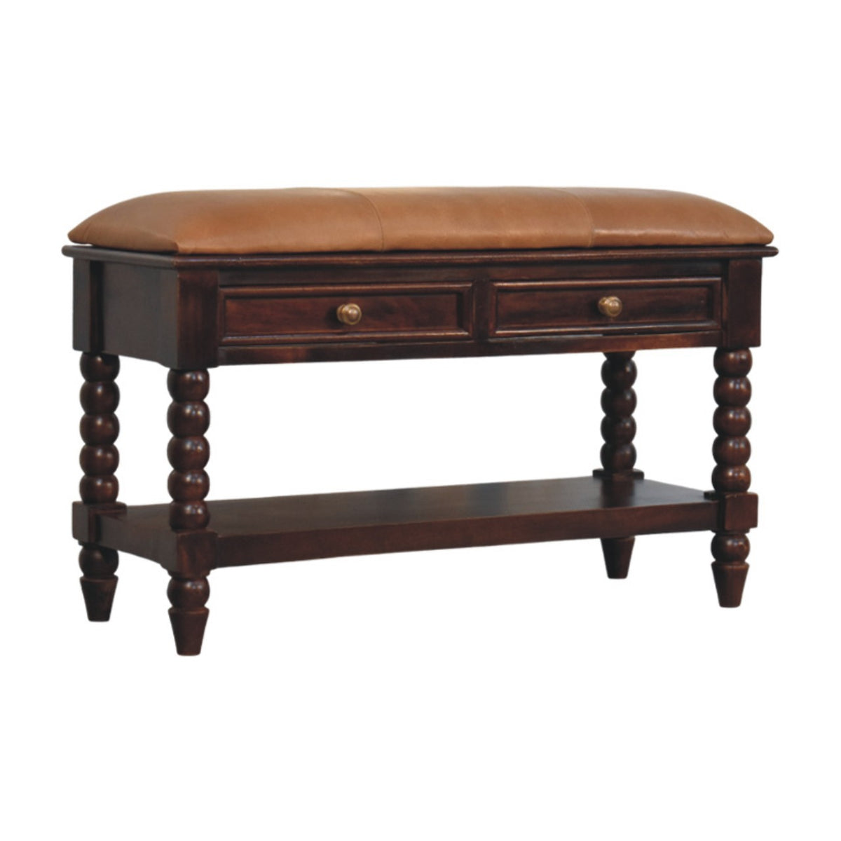 Spindle Winewood Leather Bench Bench