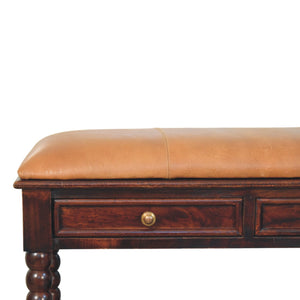 Spindle Winewood Leather Bench Bench