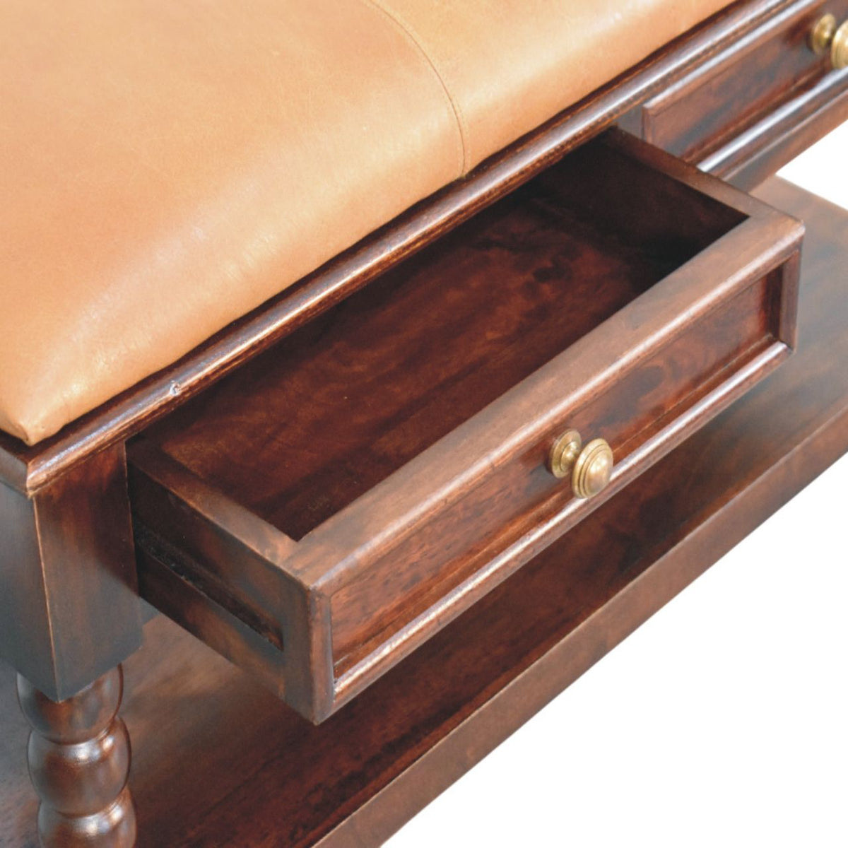 Spindle Winewood Leather Bench Bench