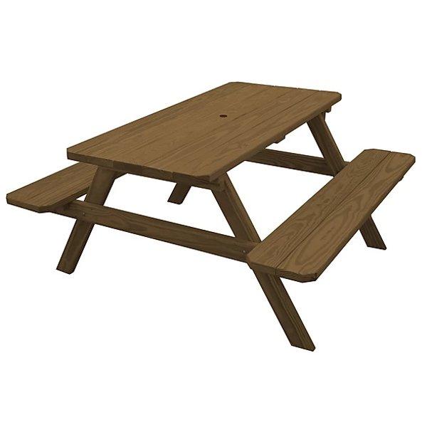 Spruce Economy Picnic Table with Attached Benches 4&#39; or 5&#39; Picnic Table 5ft / Mushroom Stain / Include Standard Size Umbrella Hole