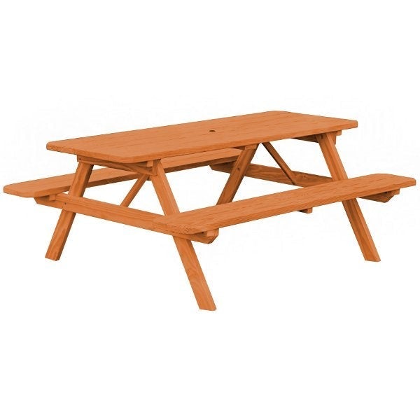 Spruce Economy Picnic Table with Attached Benches Size 6ft and 8ft Picnic Table 6ft / Cedar Stain / Include Standard Size Umbrella Hole