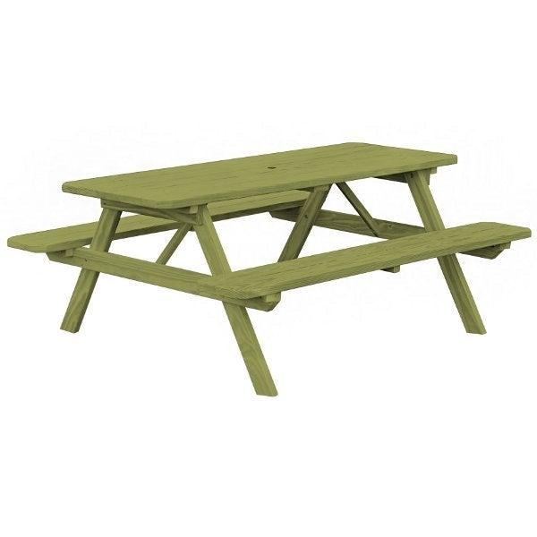 Spruce Economy Picnic Table with Attached Benches Size 6ft and 8ft Picnic Table 6ft / Linden Leaf Stain / Include Standard Size Umbrella Hole