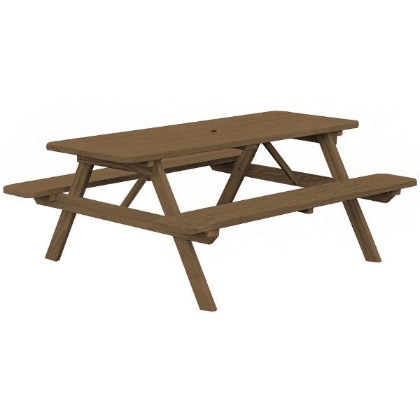 Spruce Economy Picnic Table with Attached Benches Size 6ft and 8ft Picnic Table 6ft / Mushroom Stain / Include Standard Size Umbrella Hole