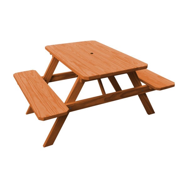 Spruce Picnic Table with Attached Benches Picnic Table 4ft / Cedar Stain / Include Standard Size Umbrella Hole