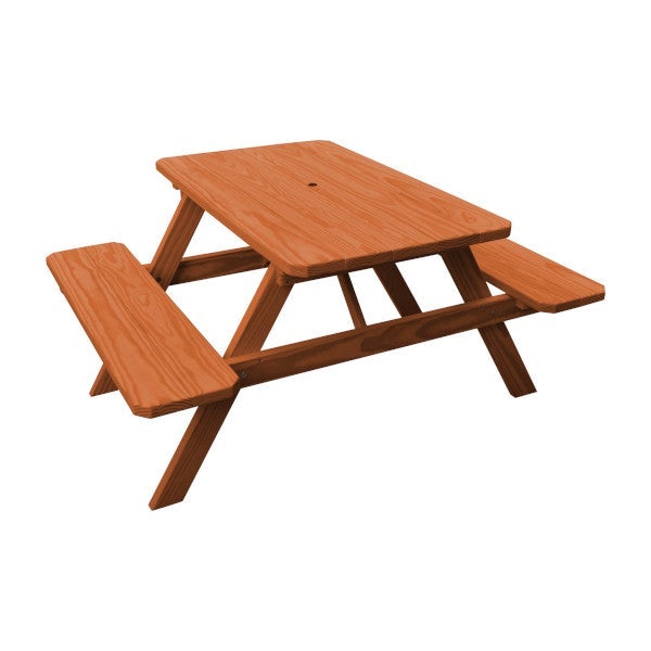 Spruce Picnic Table with Attached Benches Picnic Table 4ft / Redwood Stain / Include Standard Size Umbrella Hole