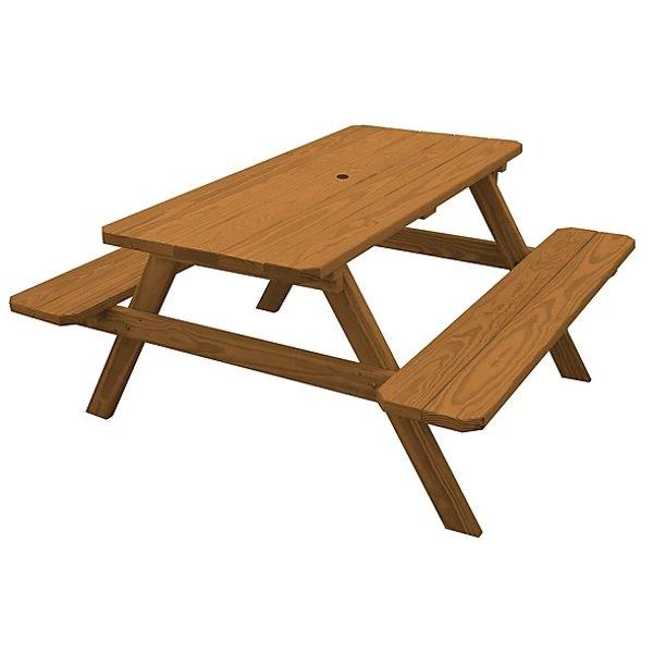 Spruce Picnic Table with Attached Benches Picnic Table 5ft / Charcoal Stain / Include Standard Size Umbrella Hole