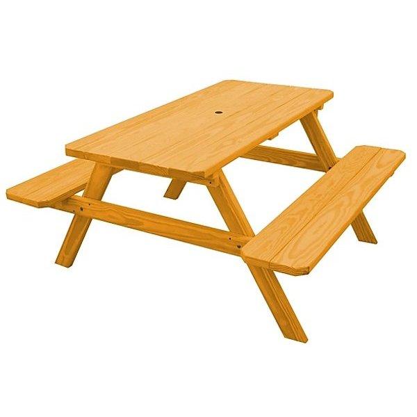 Spruce Picnic Table with Attached Benches Picnic Table 5ft / Natural Stain / Include Standard Size Umbrella Hole