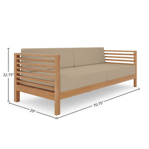 Sylvie 3-Person Teak Outdoor Sofa with Sunbrella Fawn Cushions Outdoor Chair