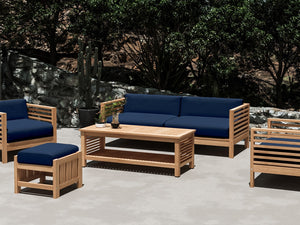 Sylvie 3-Person Teak Outdoor Sofa with Sunbrella Navy Cushions Outdoor Chair