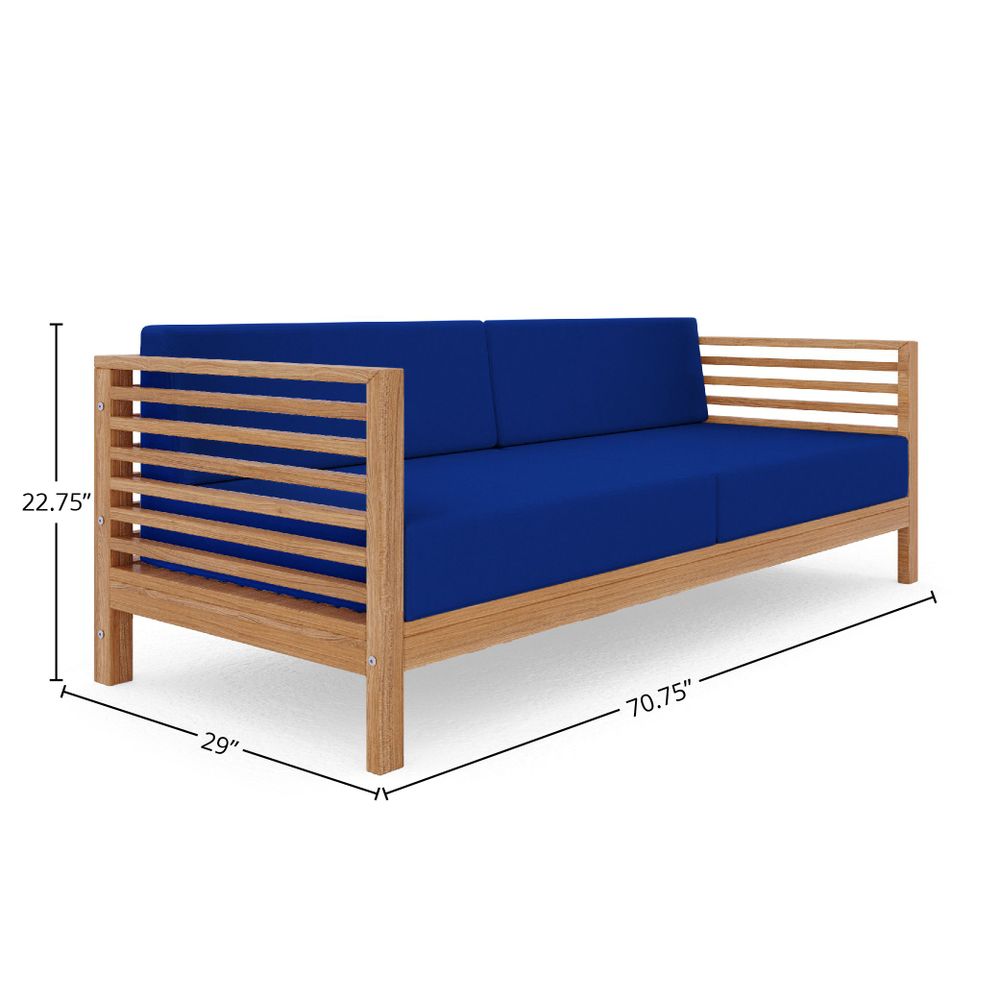Sylvie 3-Person Teak Outdoor Sofa with Sunbrella True Blue Cushions Outdoor Chair