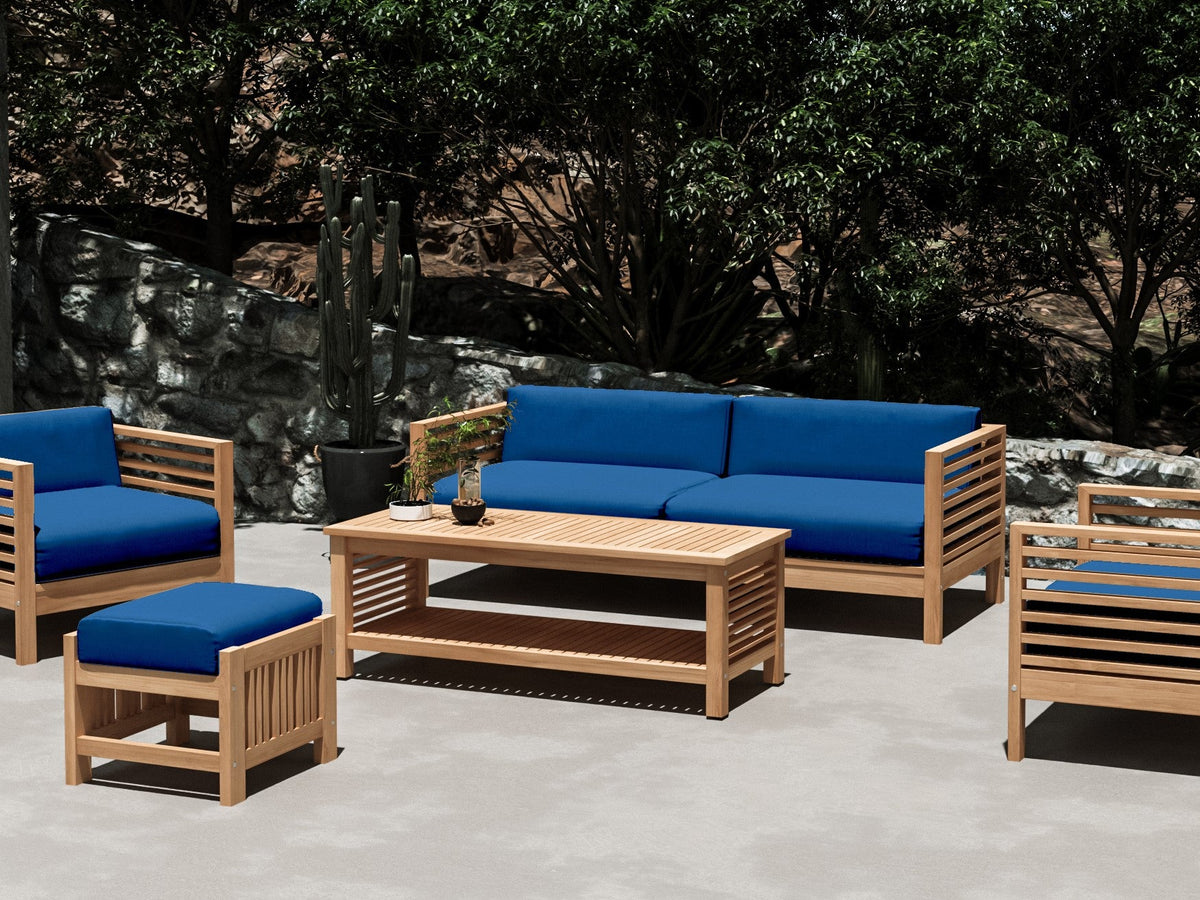 Sylvie 3-Person Teak Outdoor Sofa with Sunbrella True Blue Cushions Outdoor Chair