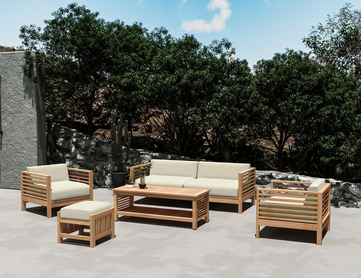 Sylvie 5-Piece Teak Outdoor Patio Deep Seating Set with Subrella Canvas Cushions Outdoor deep seating