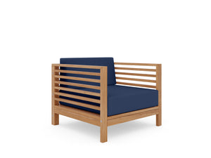 Sylvie 5-Piece Teak Outdoor Patio Deep Seating Set with Subrella Navy Cushions Outdoor deep seating
