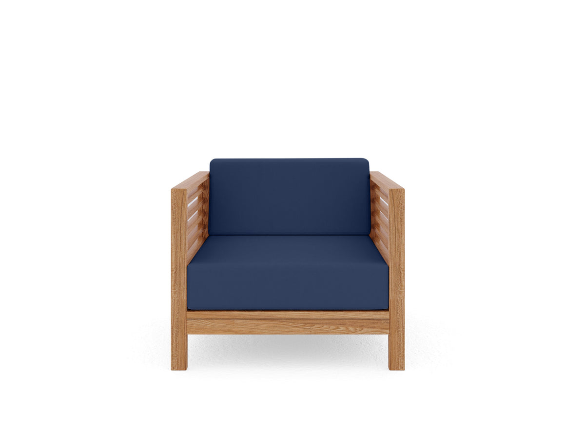 Sylvie 5-Piece Teak Outdoor Patio Deep Seating Set with Subrella Navy Cushions Outdoor deep seating