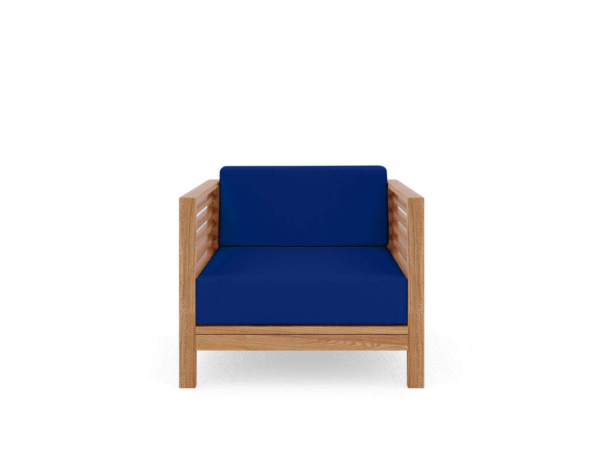 Sylvie 5-Piece Teak Outdoor Patio Deep Seating Set with Subrella True Blue Cushions Outdoor deep seating