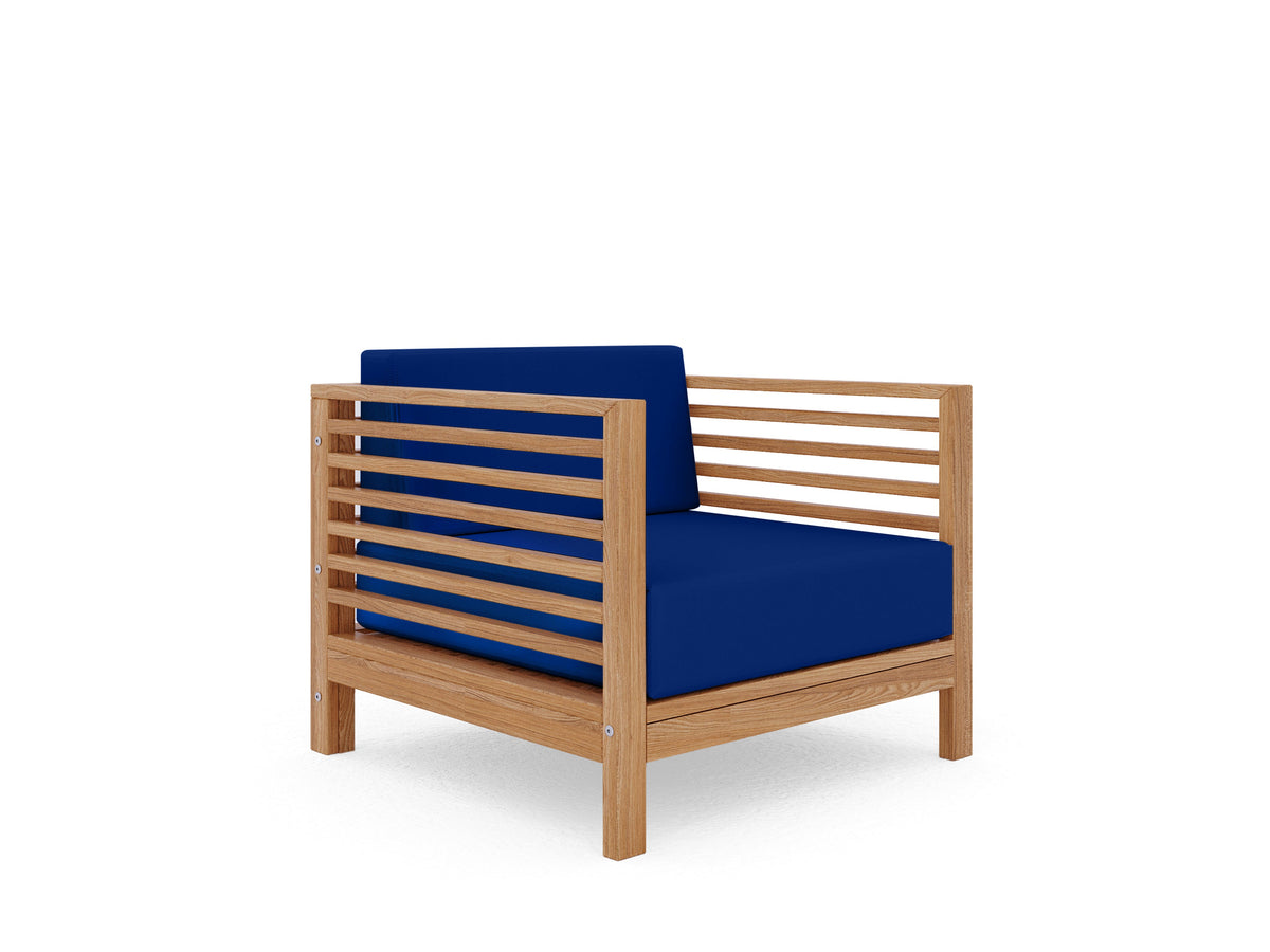 Sylvie 5-Piece Teak Outdoor Patio Deep Seating Set with Subrella True Blue Cushions Outdoor deep seating