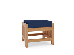 Sylvie Teak Outdoor Ottoman with Sunbrella Navy Cushion Ottoman