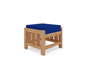 Sylvie Teak Outdoor Ottoman with Sunbrella True Blue Cushion Ottoman