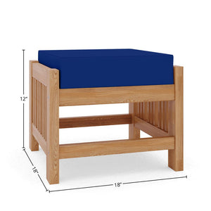 Sylvie Teak Outdoor Ottoman with Sunbrella True Blue Cushion Ottoman