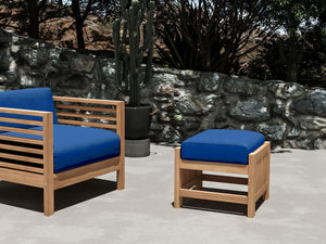 Sylvie Teak Outdoor Ottoman with Sunbrella True Blue Cushion Ottoman