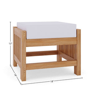 Sylvie Teak Outdoor Ottoman with Sunbrella White Cushion Ottoman