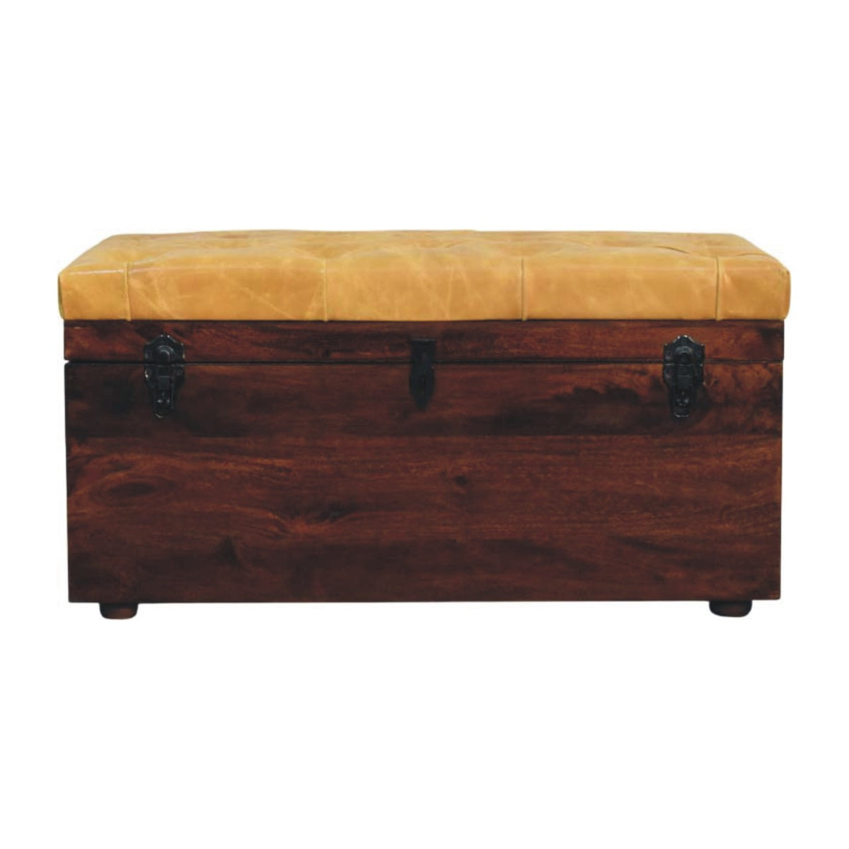 Tan Leather Storage Trunk Bench Bench