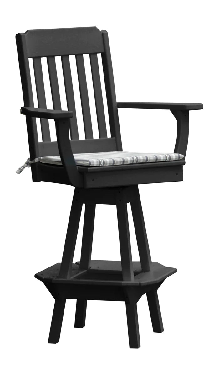 Traditional Swivel Counter Chair with Arms Outdoor Table Black Paint