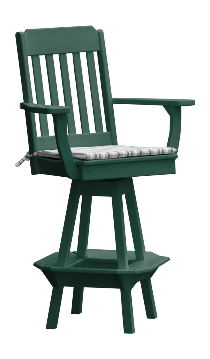 Traditional Swivel Counter Chair with Arms Outdoor Table Turf Green