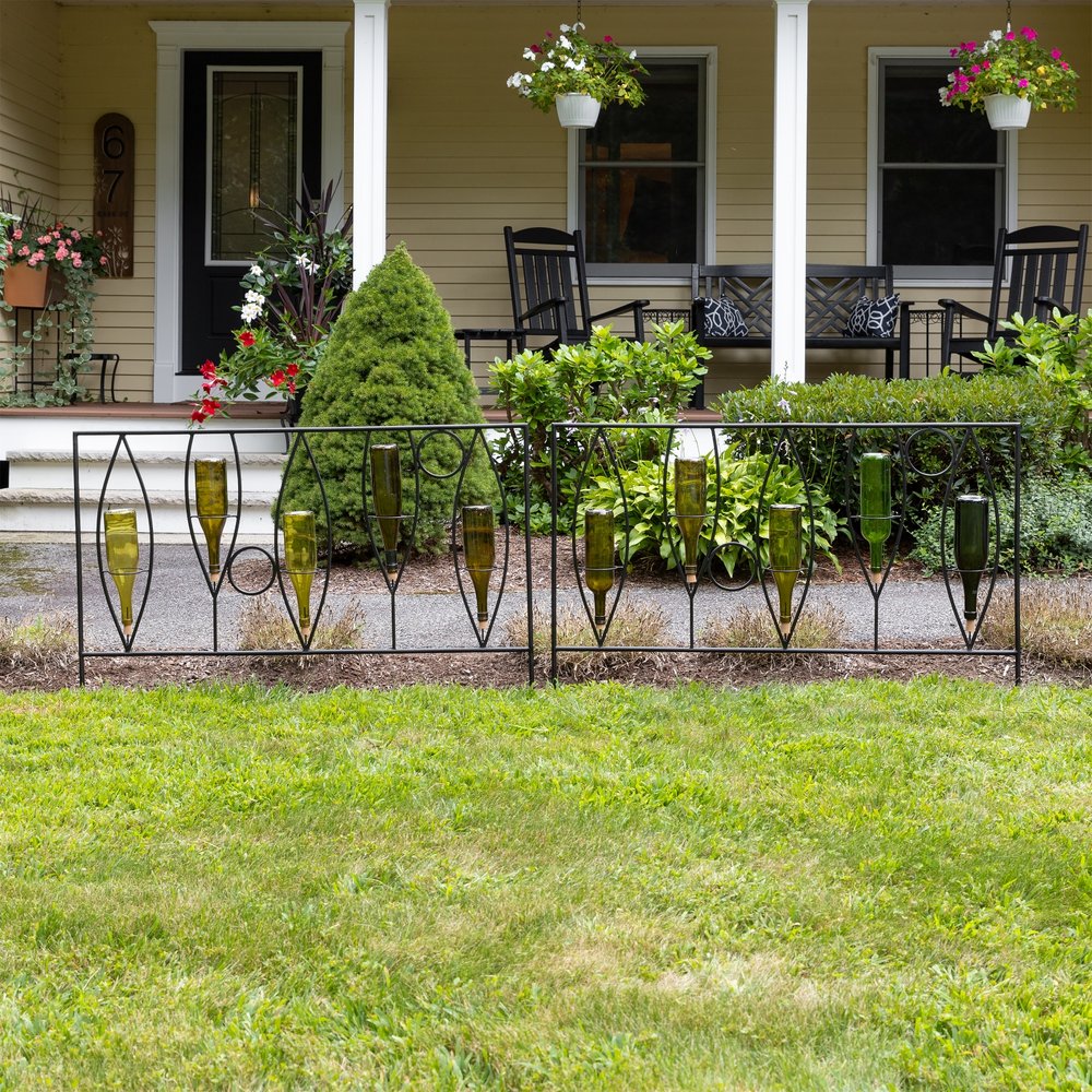 Vinifera Fence Sections – Pack of 2 - Elegant Wine Bottle Garden Border Fence Section