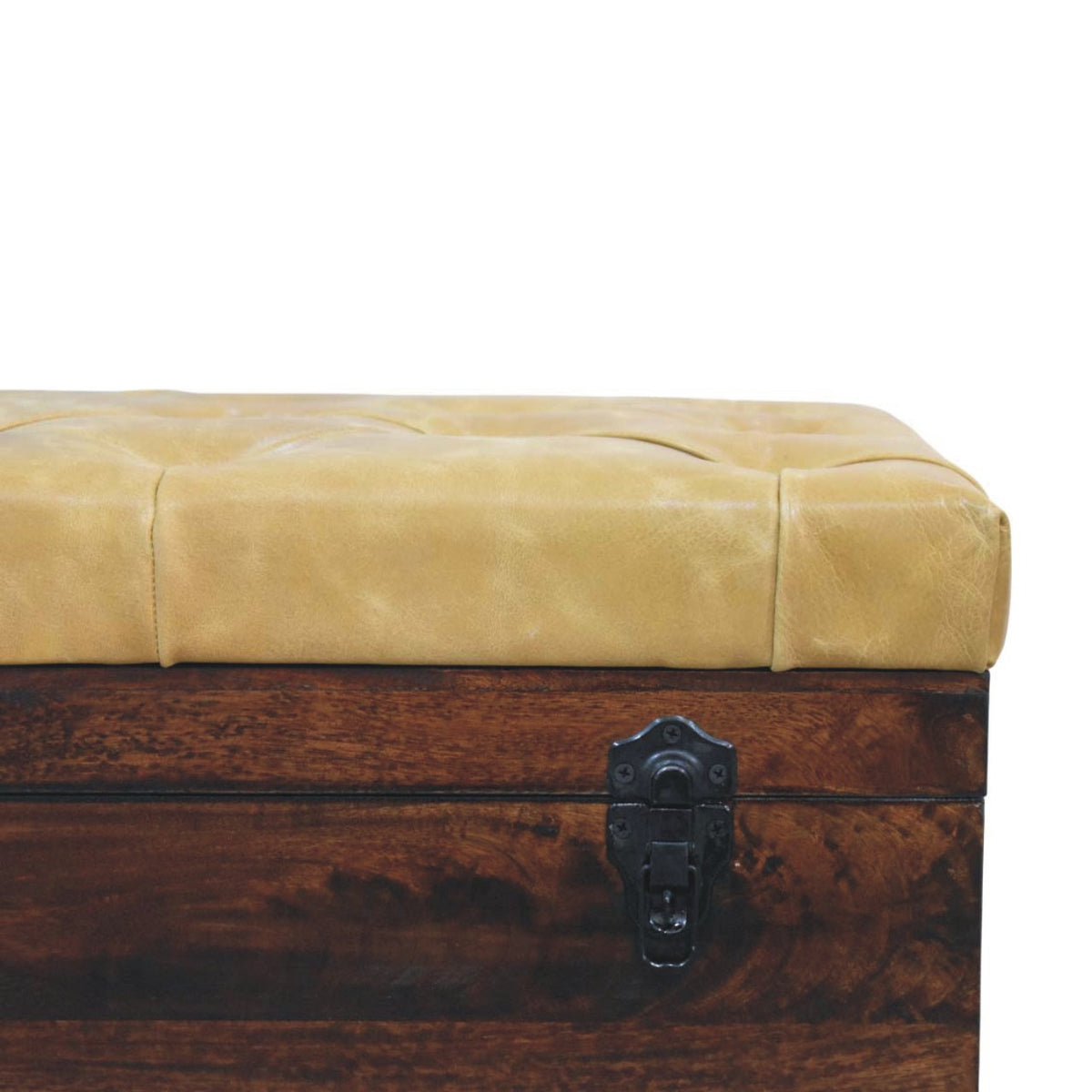 Walnut Storage Trunk Bench with Tan Leather Bench