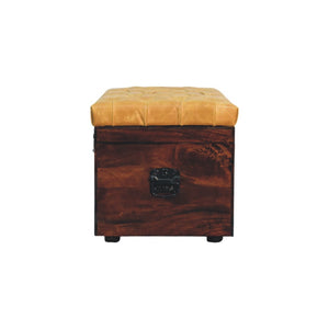 Walnut Storage Trunk Bench with Tan Leather Bench
