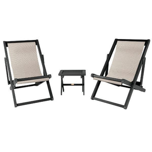 2 Arabella Folding Sling Chairs with Arabella Folding Side Table Chair & Side Table Bowie / Abyss (Black)