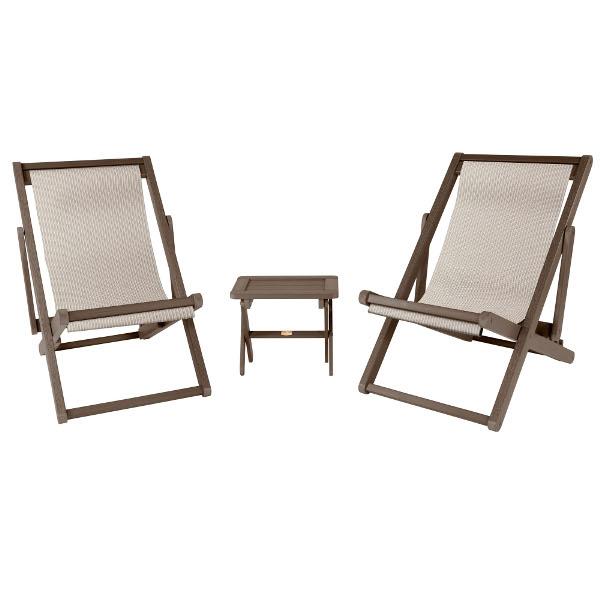 2 Arabella Folding Sling Chairs with Arabella Folding Side Table Chair &amp; Side Table Bowie / Canyon (Brown)