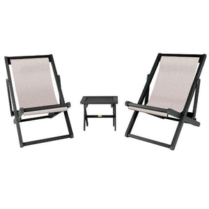 2 Arabella Folding Sling Chairs with Arabella Folding Side Table Chair & Side Table Cobblestone / Abyss (Black)