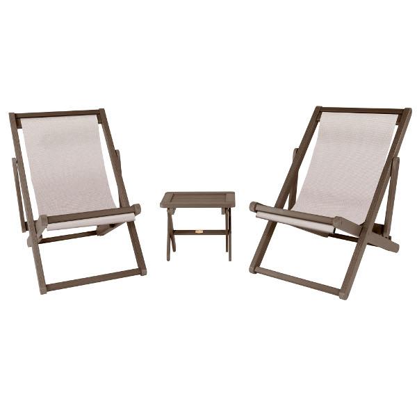 2 Arabella Folding Sling Chairs with Arabella Folding Side Table Chair &amp; Side Table Cobblestone / Canyon (Brown)