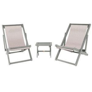 2 Arabella Folding Sling Chairs with Arabella Folding Side Table Chair & Side Table Cobblestone / Gray