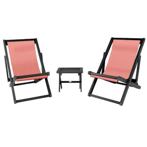 2 Arabella Folding Sling Chairs with Arabella Folding Side Table Chair & Side Table Coral / Abyss (Black)