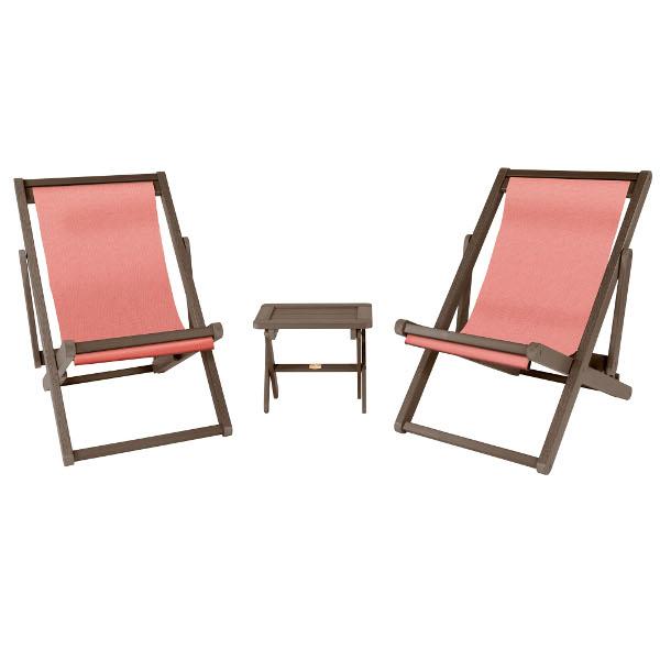 2 Arabella Folding Sling Chairs with Arabella Folding Side Table Chair &amp; Side Table Coral / Canyon (Brown)