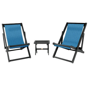 2 Arabella Folding Sling Chairs with Arabella Folding Side Table Chair & Side Table Hudson / Abyss (Black)